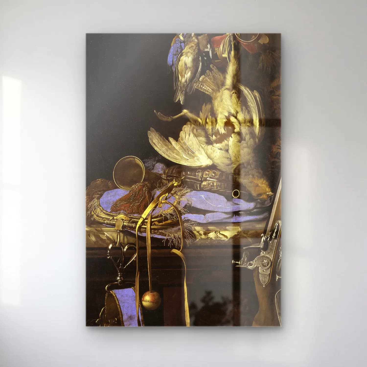Willem van Aelst – Still Life with Hunting Gear – Mavi Tonlar cam tablo — Willem van Aelst – Still Life with Hunting Gear – Mavi Tonlar — yağlı boya horoz