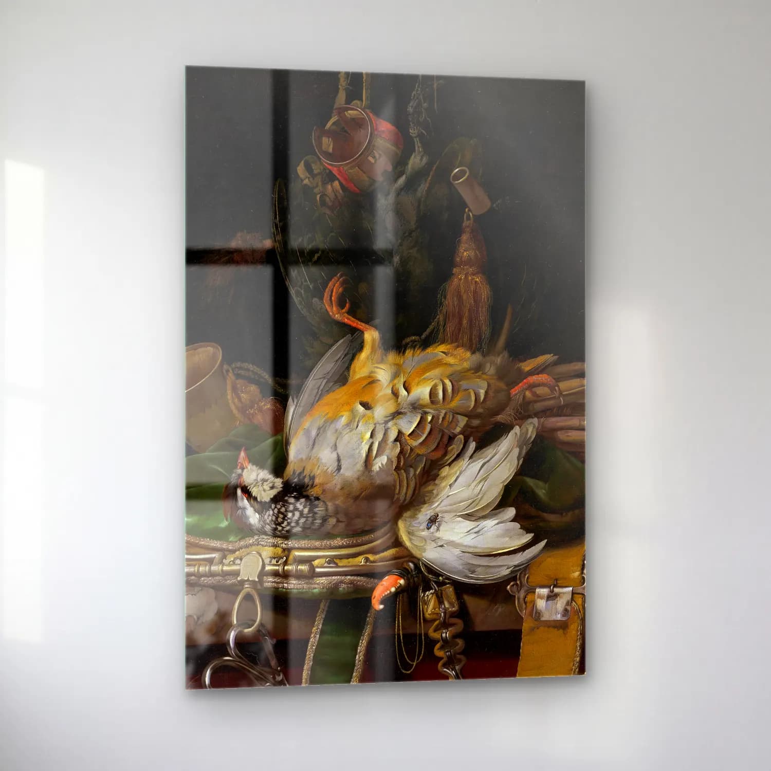 Willem van Aelst – Still Life with Partridges – Siyah Beyaz Tonlar cam tablo — sol açıdan görünüm