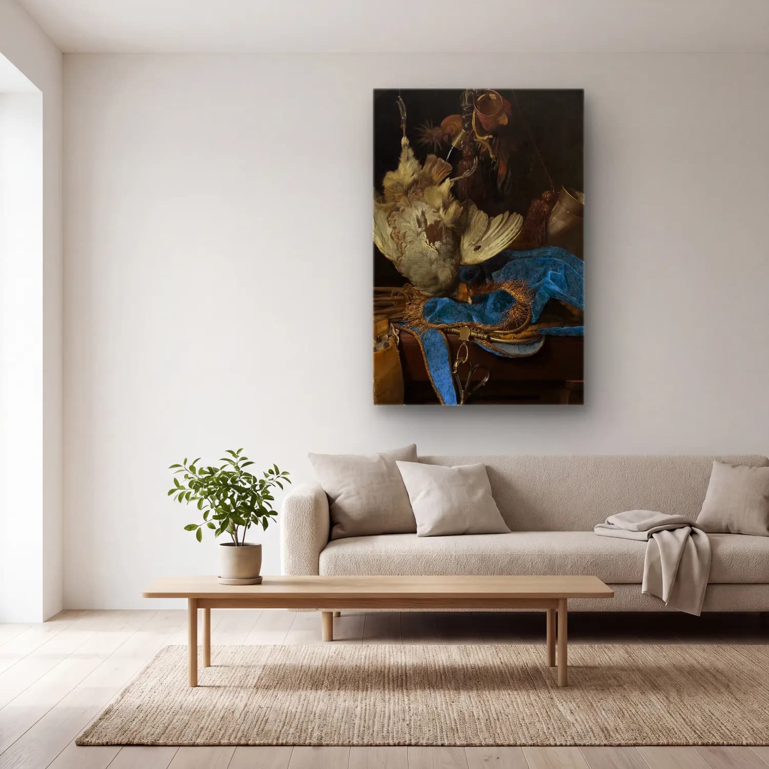 Willem van Aelst – Stillleben mit Jagdgeräten und totem Rebhuhn cam tablo — açık renk salonda