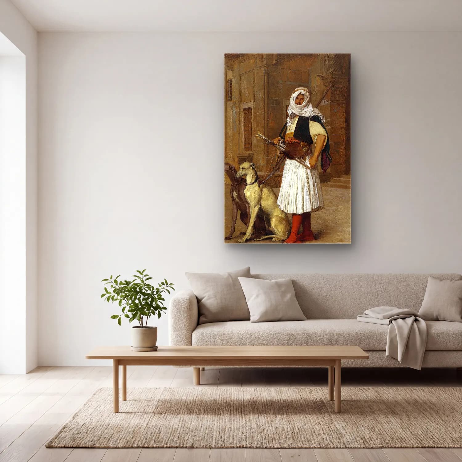 Jean-Léon Gérôme – Arnaut and two Whippets cam tablo — açık renk salonda