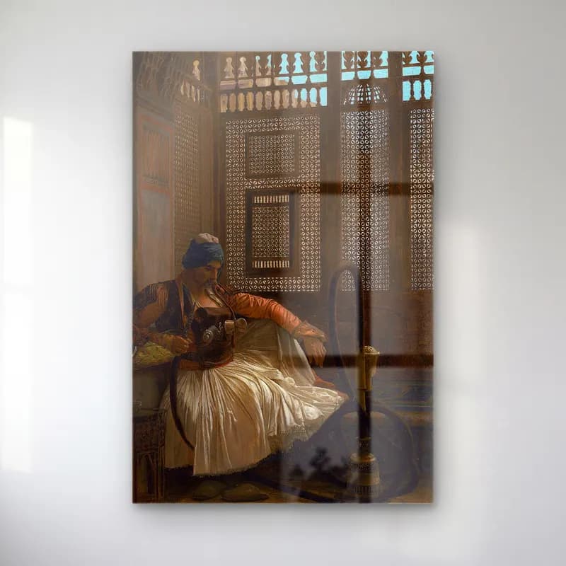 Jean-Léon Gérôme – Arnaut fumant cam tablo — Jean-Léon Gérôme – Arnaut fumant — yağlı boya kitap okuyan kadın