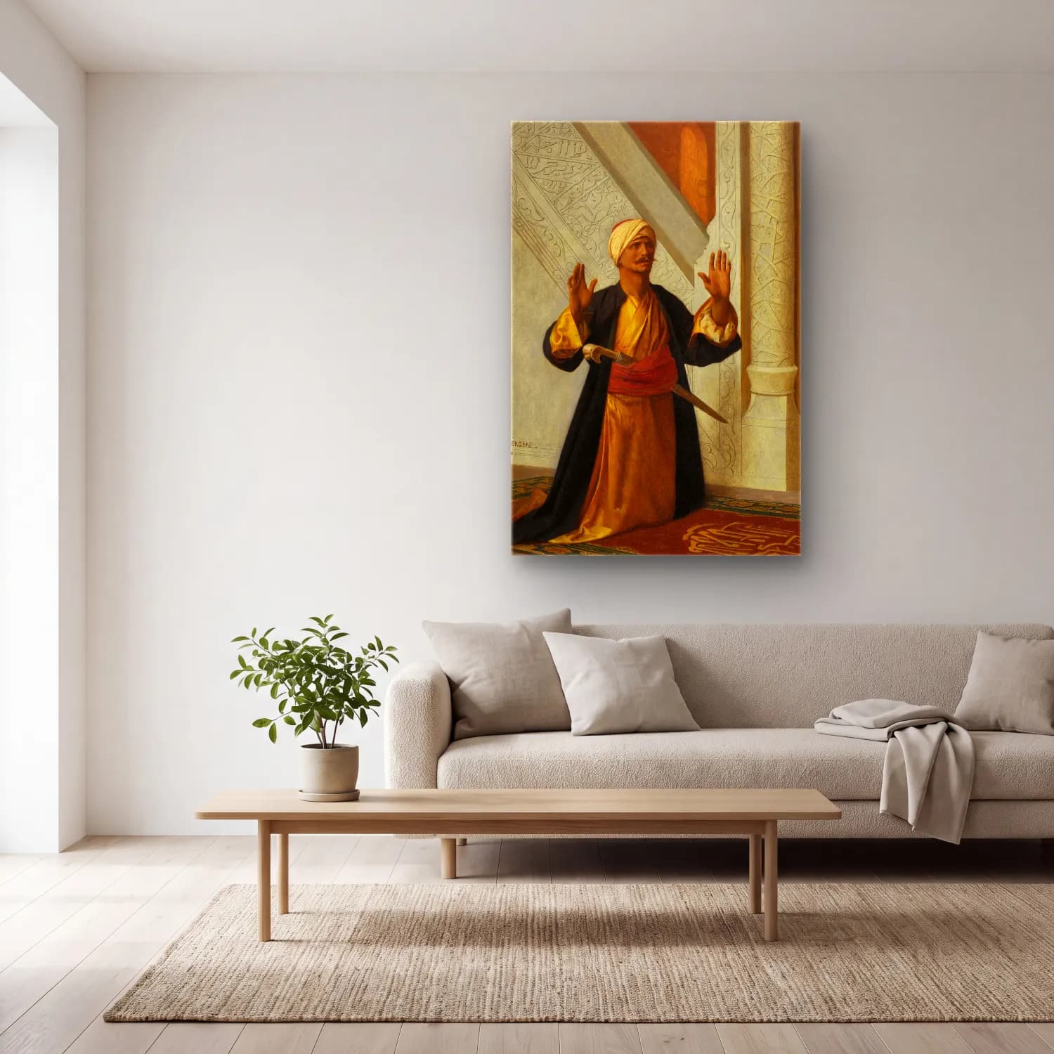 Jean-Léon Gérôme – At Prayer cam tablo — açık renk salonda