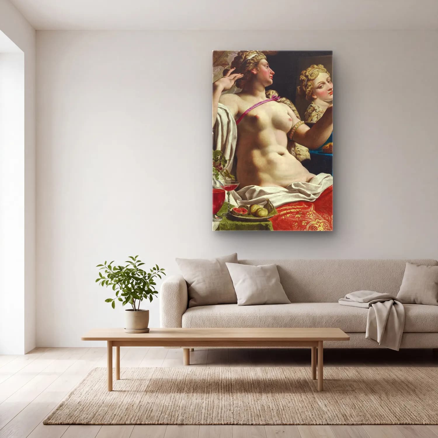 Abraham Janssens – An Allegory Of Lust (Lascivia) – Pembe Tonlar cam tablo — açık renk salonda