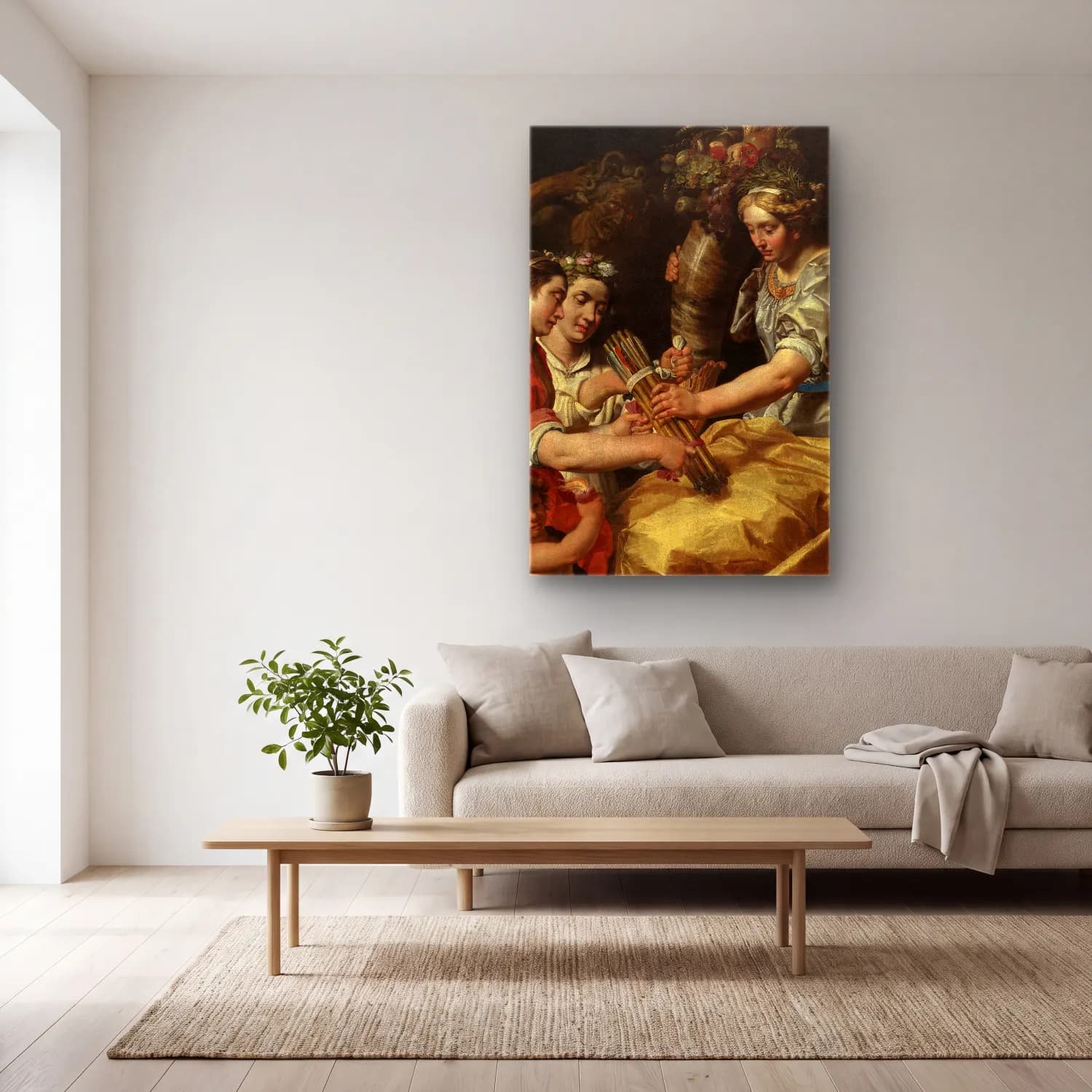 Abraham Janssens – Concord, Charity and Sincerity Conquering Discord – Bej Tonlar cam tablo — açık renk salonda
