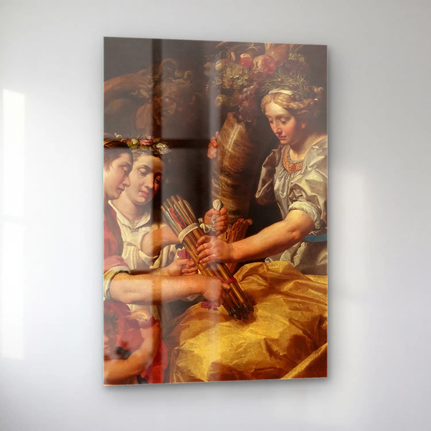 Abraham Janssens – Concord, Charity and Sincerity Conquering Discord – Bej Tonlar cam tablo — sol açıdan görünüm