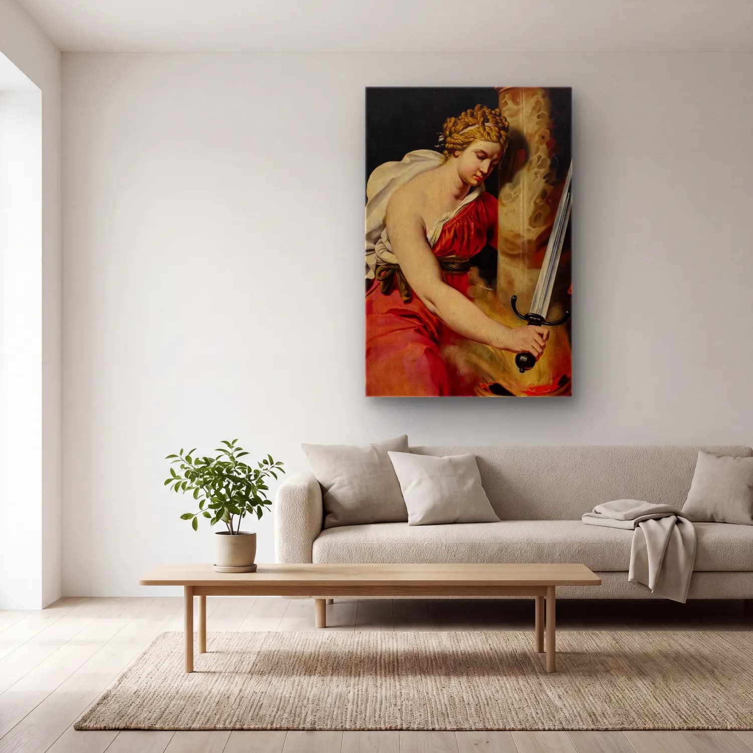 Abraham Janssens – Constancy – Kırmızı Tonlar cam tablo — açık renk salonda