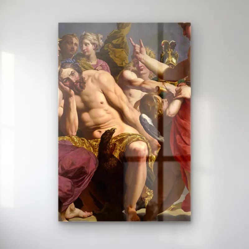 Abraham Janssens – Jupiter Rebuked By Venus (C. 1612) – Sarı Tonlar cam tablo — Abraham Janssens – Jupiter Rebuked By Venus (C. 1612) – Sarı Tonlar — yağlı boya mitolojik sahne