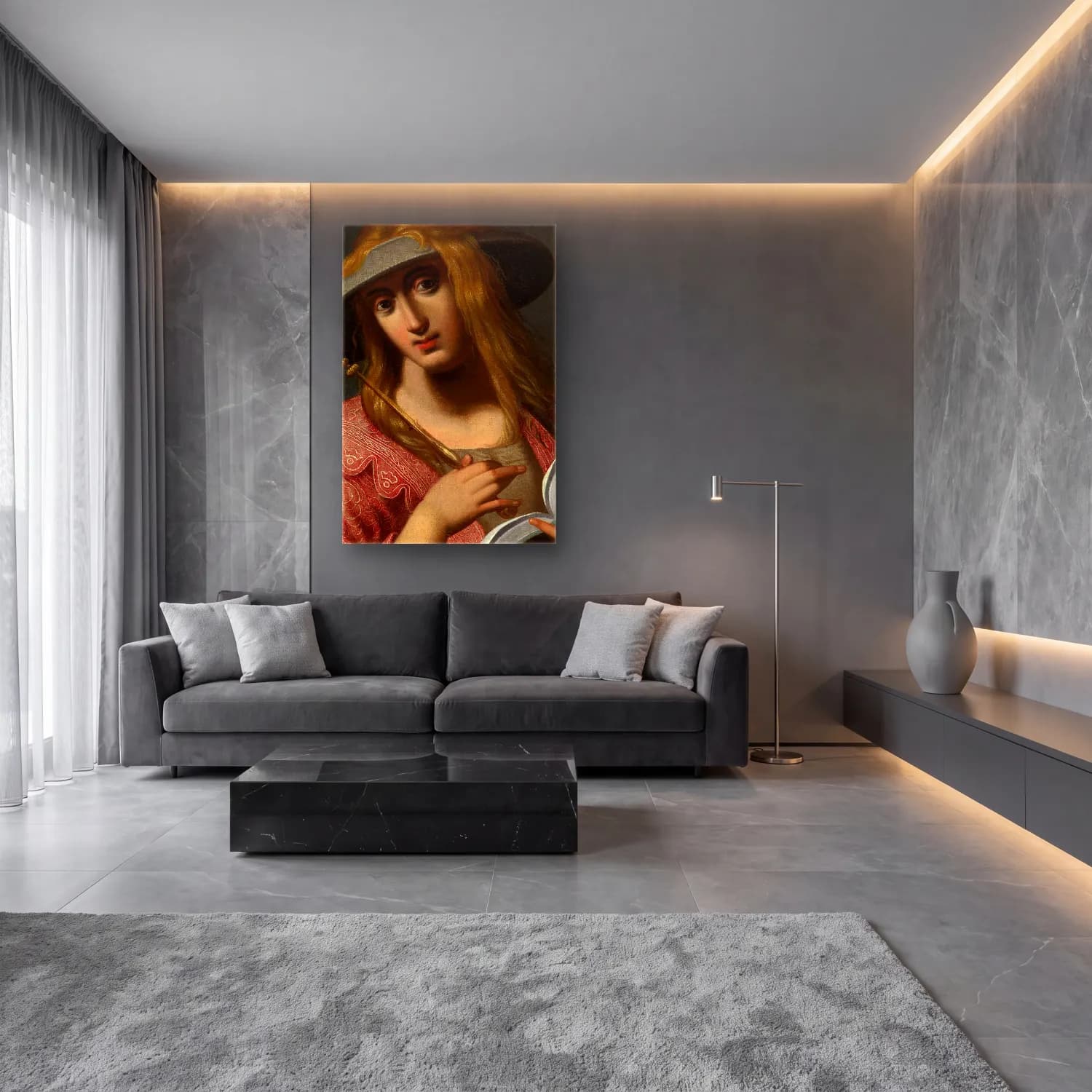 Abraham Janssens – Sibyl – Kırmızı Tonlar cam tablo — lüks salon duvarında
