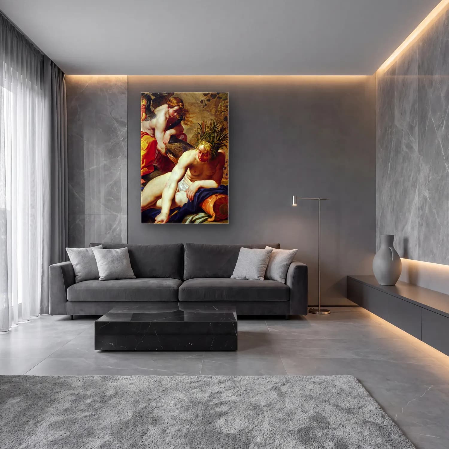 Abraham Janssens – The Four Elements – Sarı Tonlar cam tablo — lüks salon duvarında