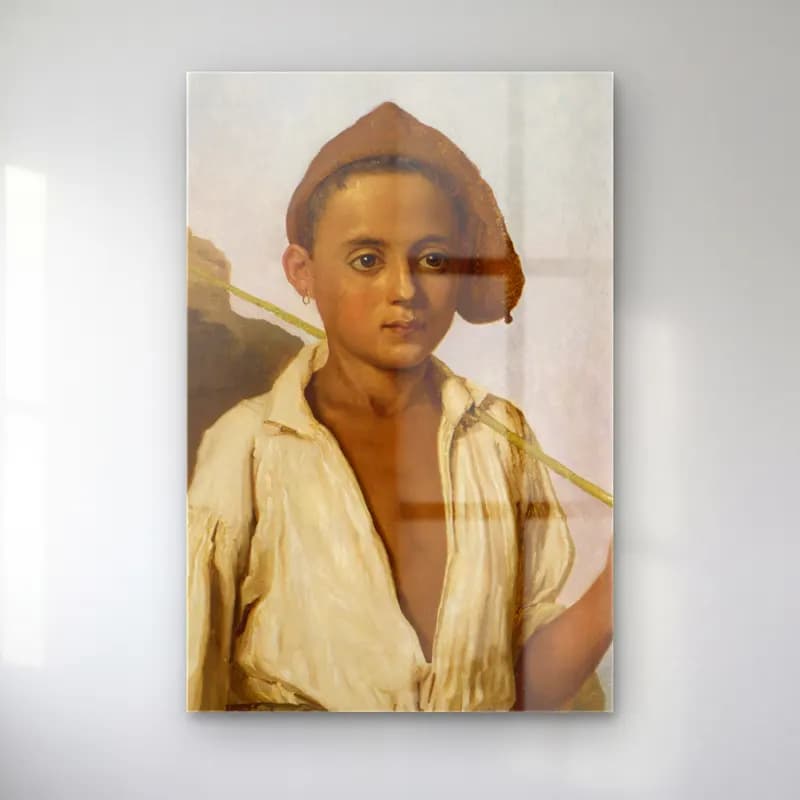 Christen Købke – A Capri Fisher Boy (circa 1844) cam tablo — Christen Købke – A Capri Fisher Boy (circa 1844) — yağlı boya erkek portresi