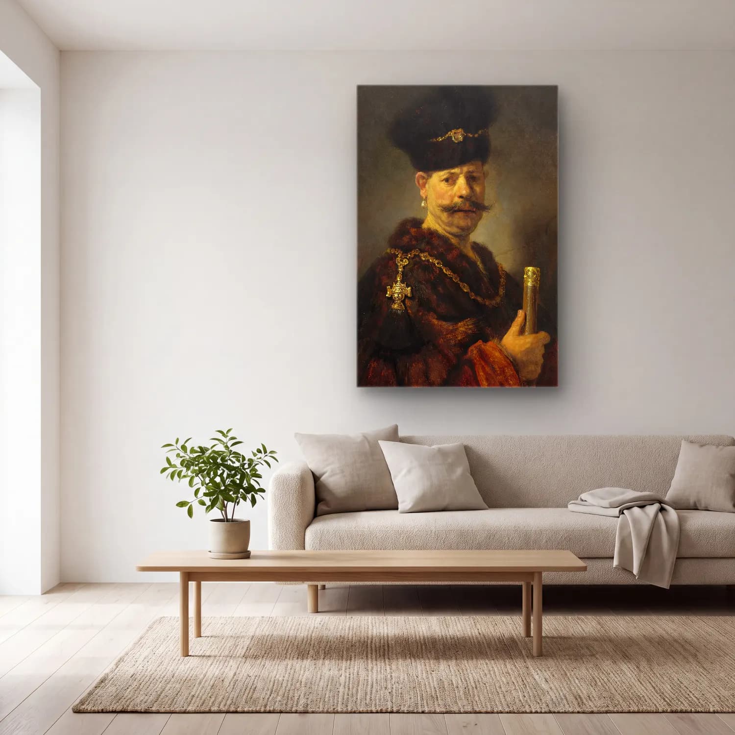 Rembrandt van Rijn – A Girl with a Broom – Pastel Tonlar cam tablo — açık renk salonda