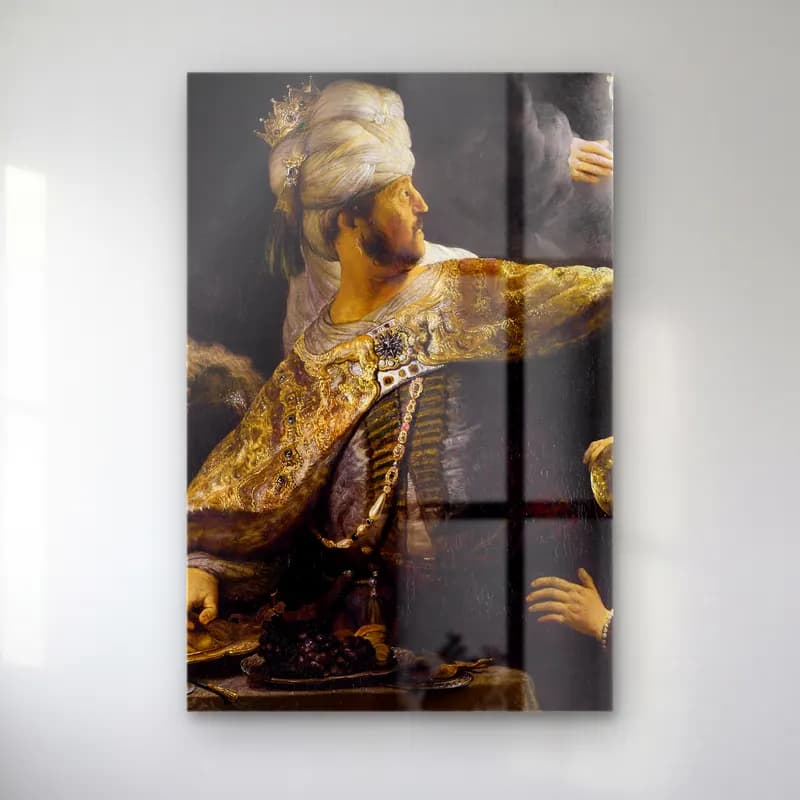 Rembrandt van Rijn – Belshazzar’s feast (from 1634 until 1639) – Siyah Beyaz Tonlar cam tablo — Rembrandt van Rijn – Belshazzar’s feast (from 1634 until 1639) – Siyah Beyaz Tonlar — yağlı boya erkek portresi