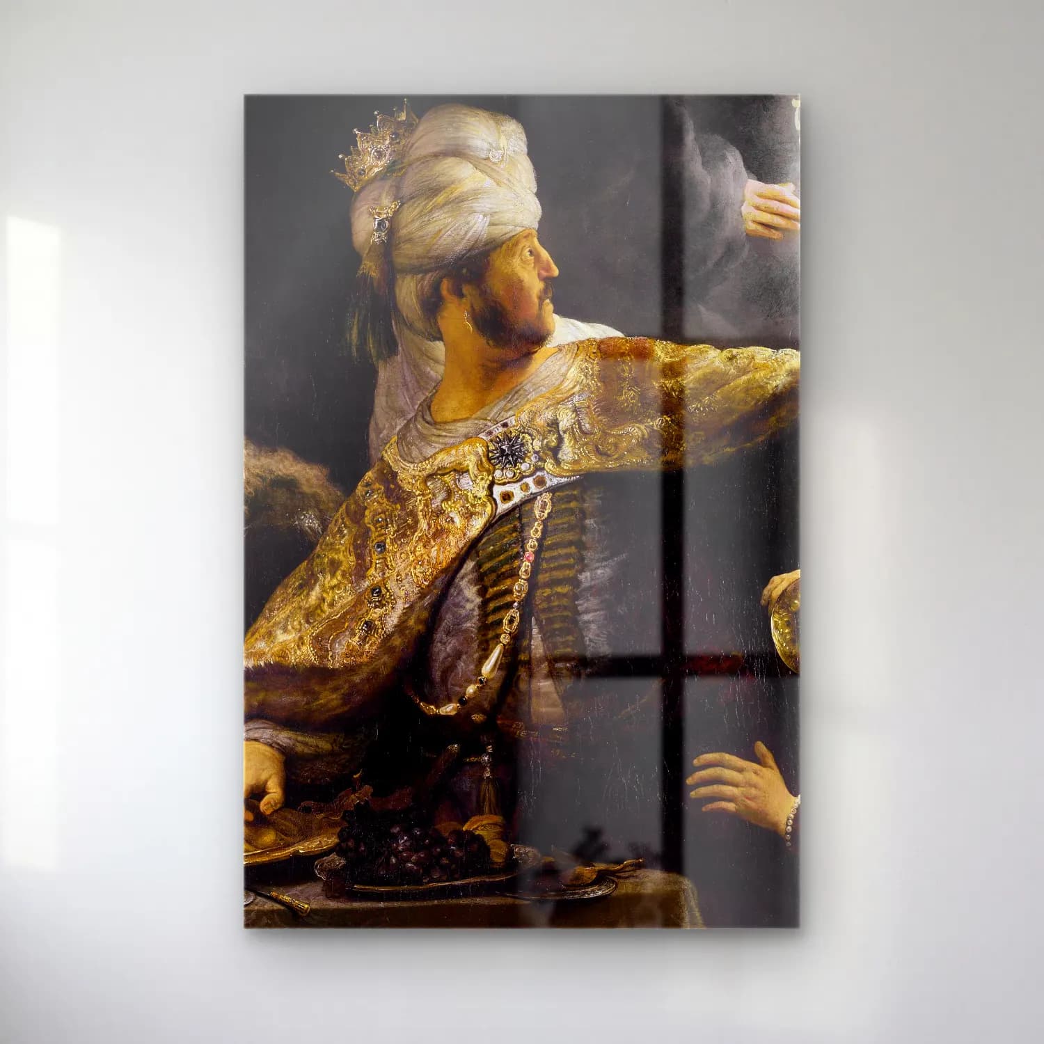 Rembrandt van Rijn – Belshazzar’s feast (from 1634 until 1639) – Siyah Beyaz Tonlar cam tablo — Rembrandt van Rijn – Belshazzar’s feast (from 1634 until 1639) – Siyah Beyaz Tonlar — yağlı boya erkek portresi