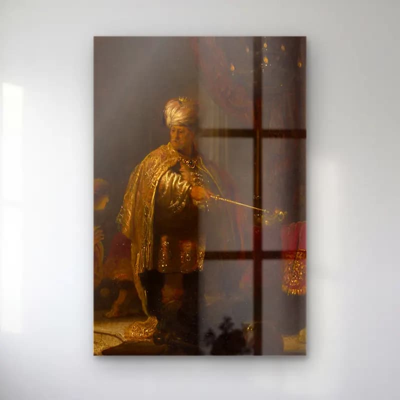 Rembrandt van Rijn – Daniel and Cyrus Before the Idol Bel – Sarı Tonlar cam tablo — Rembrandt van Rijn – Daniel and Cyrus Before the Idol Bel – Sarı Tonlar — yağlı boya dini sahne