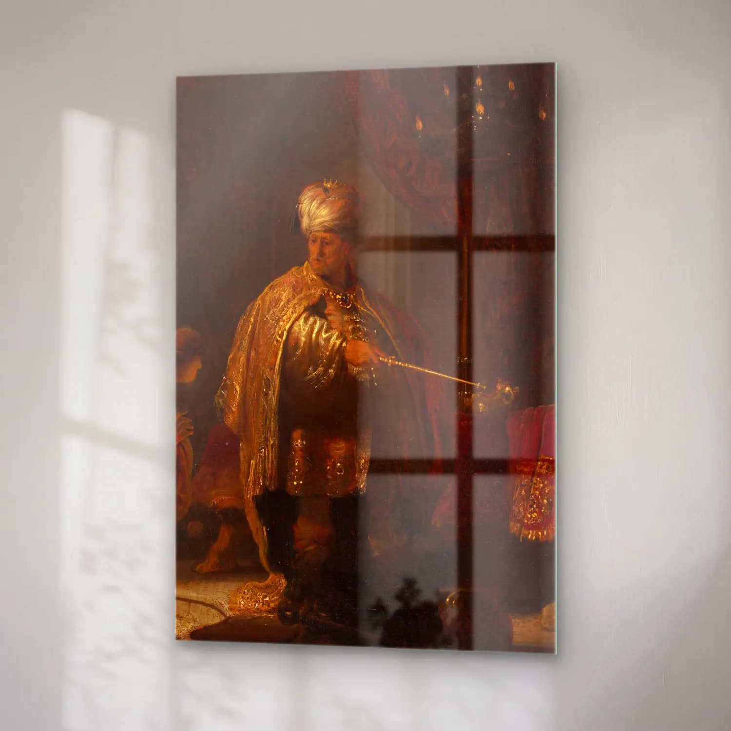 Rembrandt van Rijn – Daniel and Cyrus Before the Idol Bel – Sarı Tonlar cam tablo — sağ açıdan görünüm