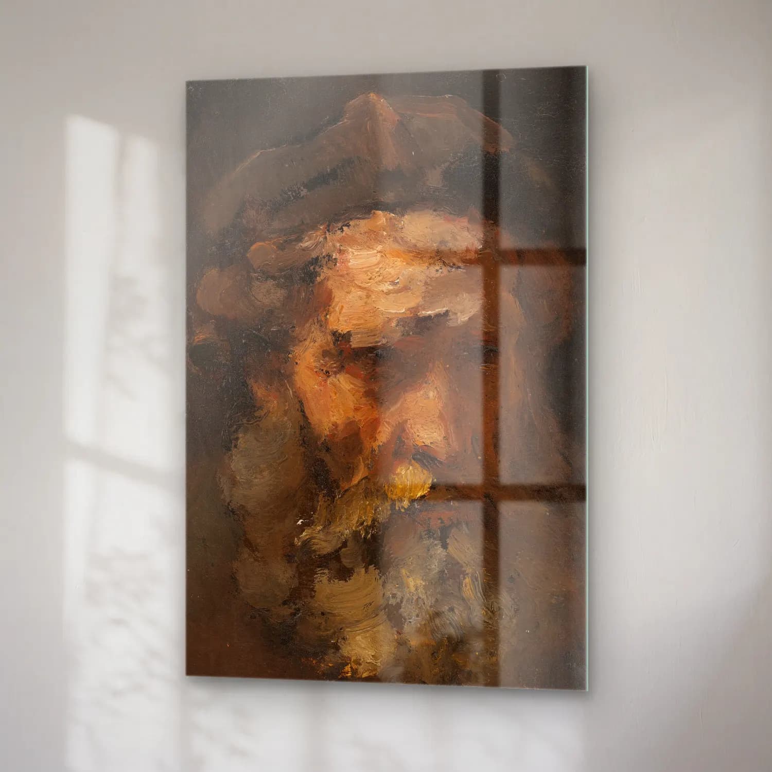 Rembrandt van Rijn – Head of Saint Matthew (probably early 1660s) – Bej Tonlar cam tablo — sağ açıdan görünüm