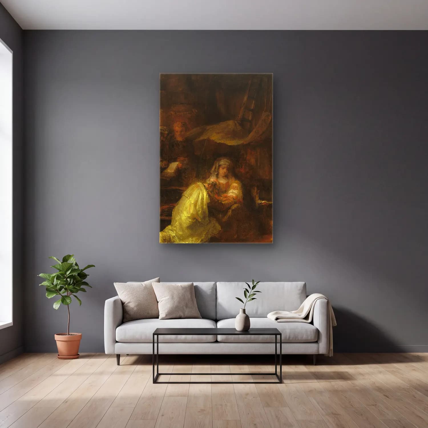 Rembrandt van Rijn – Titus, the Artist’s Son cam tablo — gri duvarlı salonda