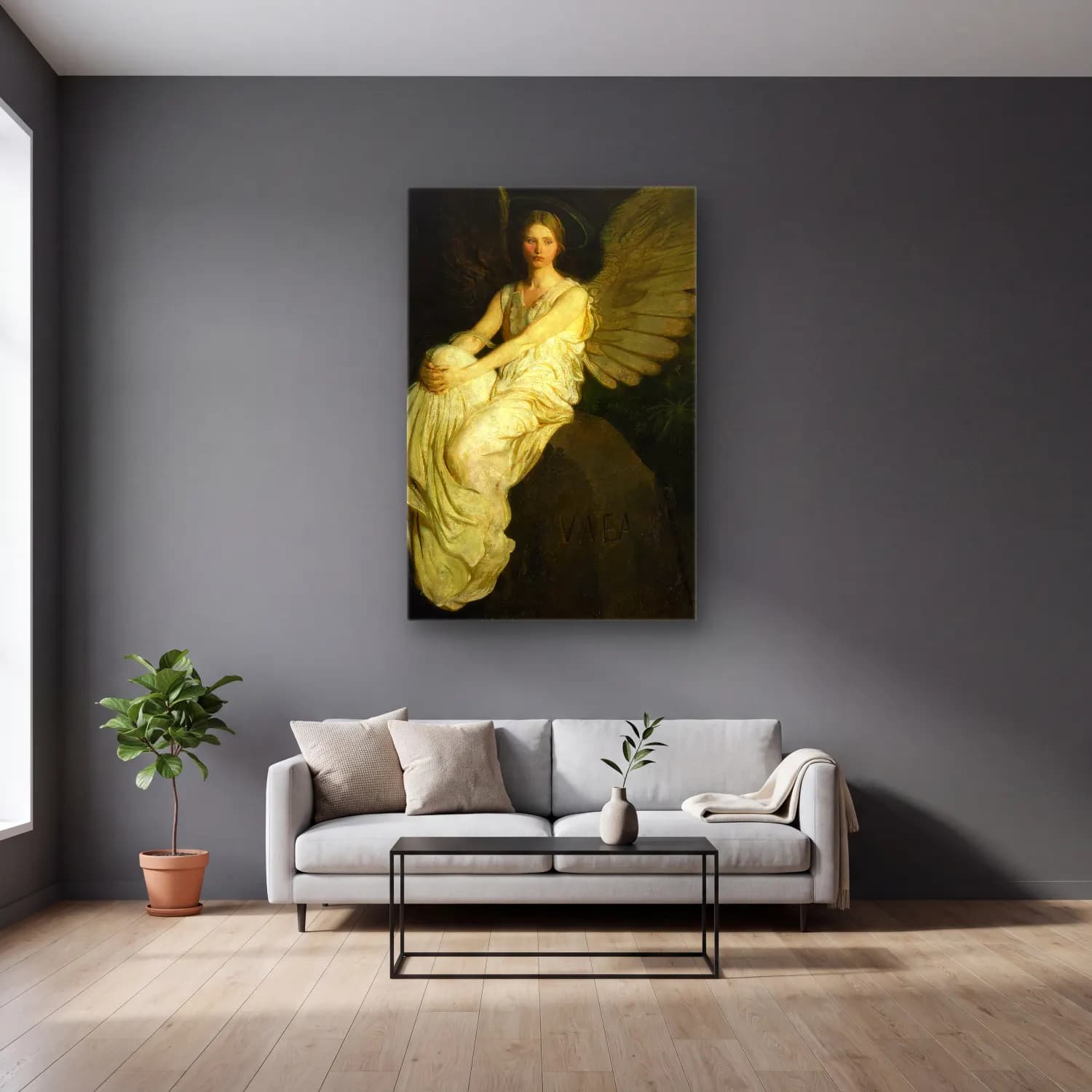 Abbott Handerson Thayer – Stevenson Memorial cam tablo — gri duvarlı salonda