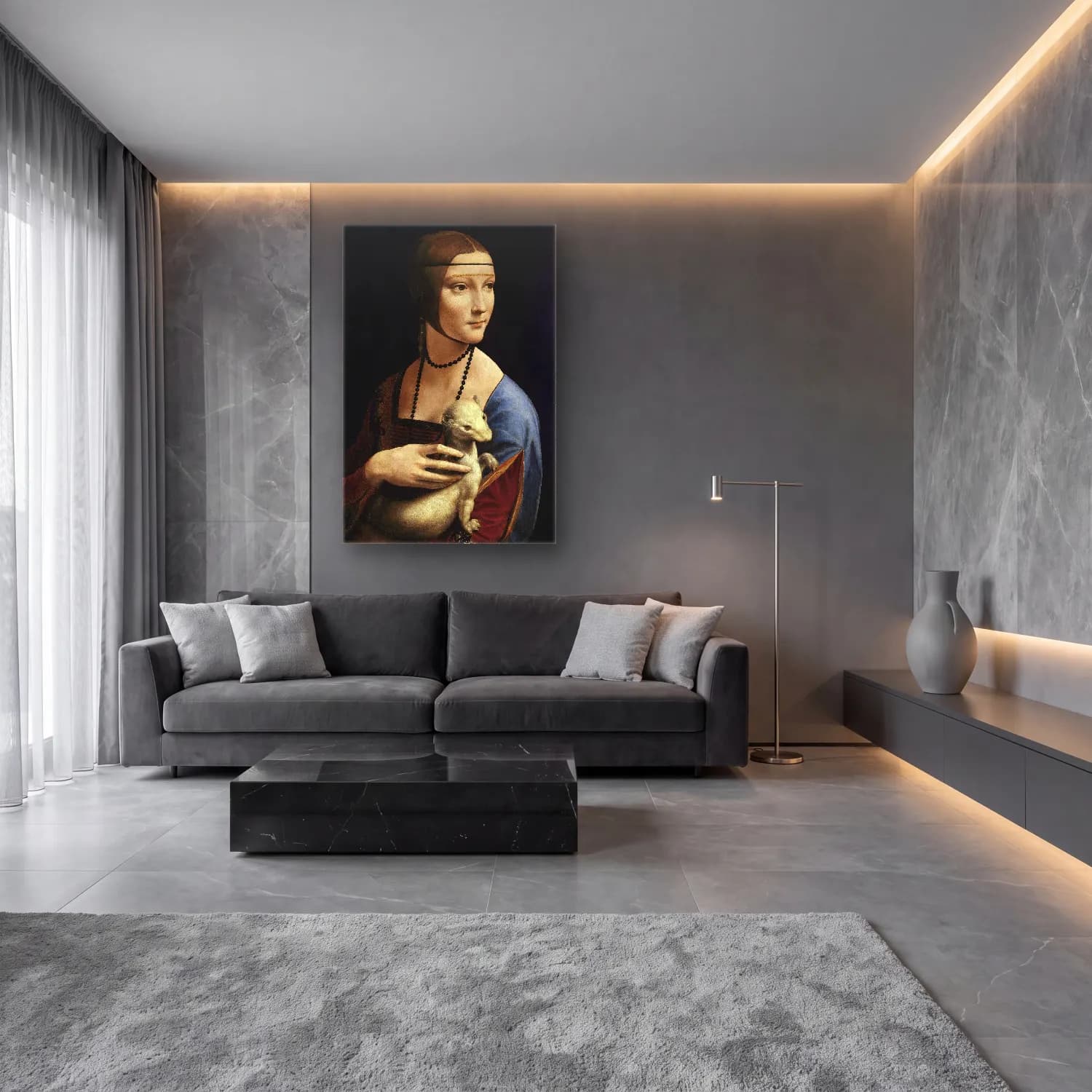 Leonardo da Vinci – Kadın Portresi cam tablo — lüks salon duvarında