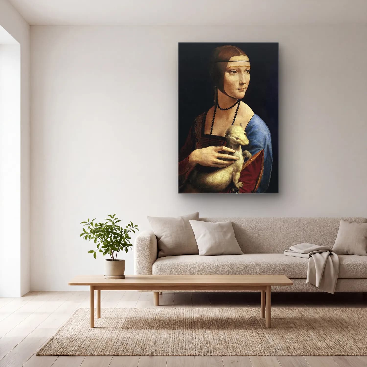 Leonardo da Vinci – Kadın Portresi cam tablo — açık renk salonda