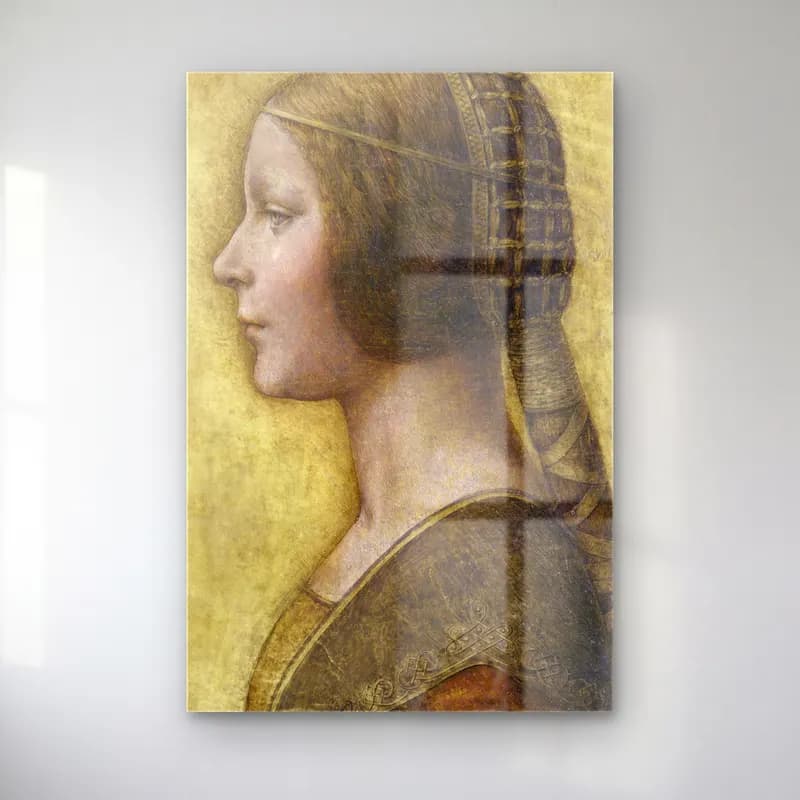 Leonardo da Vinci – Kadın Portresi – Pastel Tonlar cam tablo — Leonardo da Vinci – Kadın Portresi – Pastel Tonlar — vintage kadın portresi