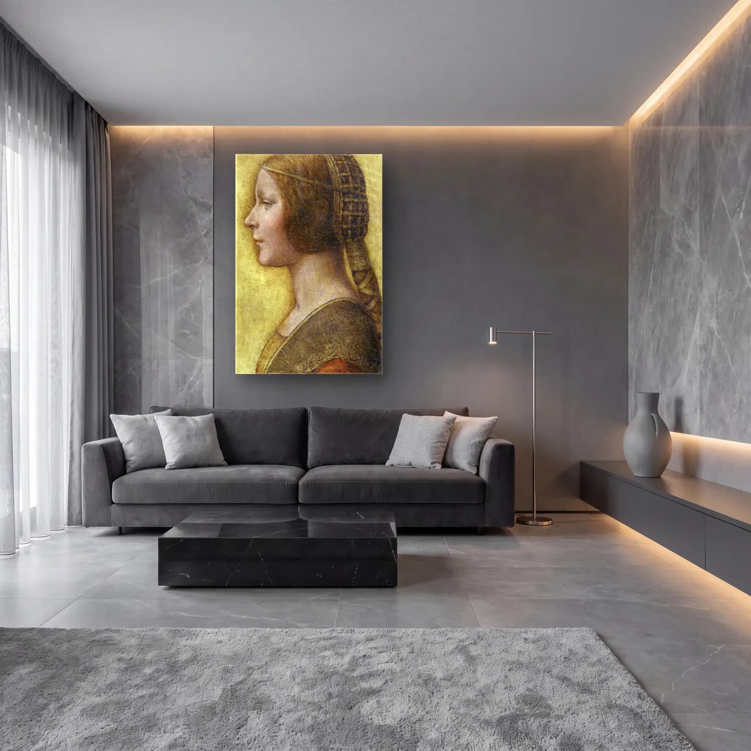Leonardo da Vinci – Kadın Portresi – Pastel Tonlar cam tablo — lüks salon duvarında