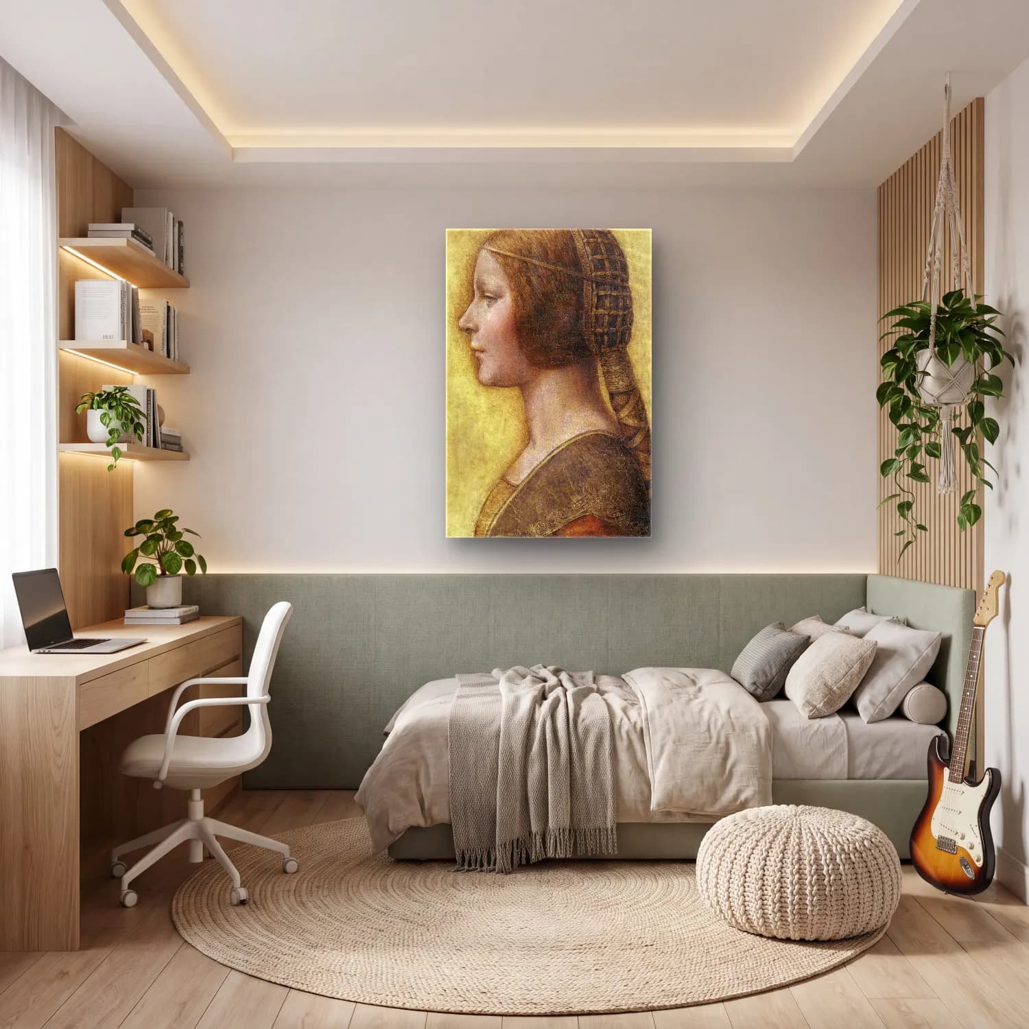 Leonardo da Vinci – Kadın Portresi – Pastel Tonlar cam tablo — genç odasında