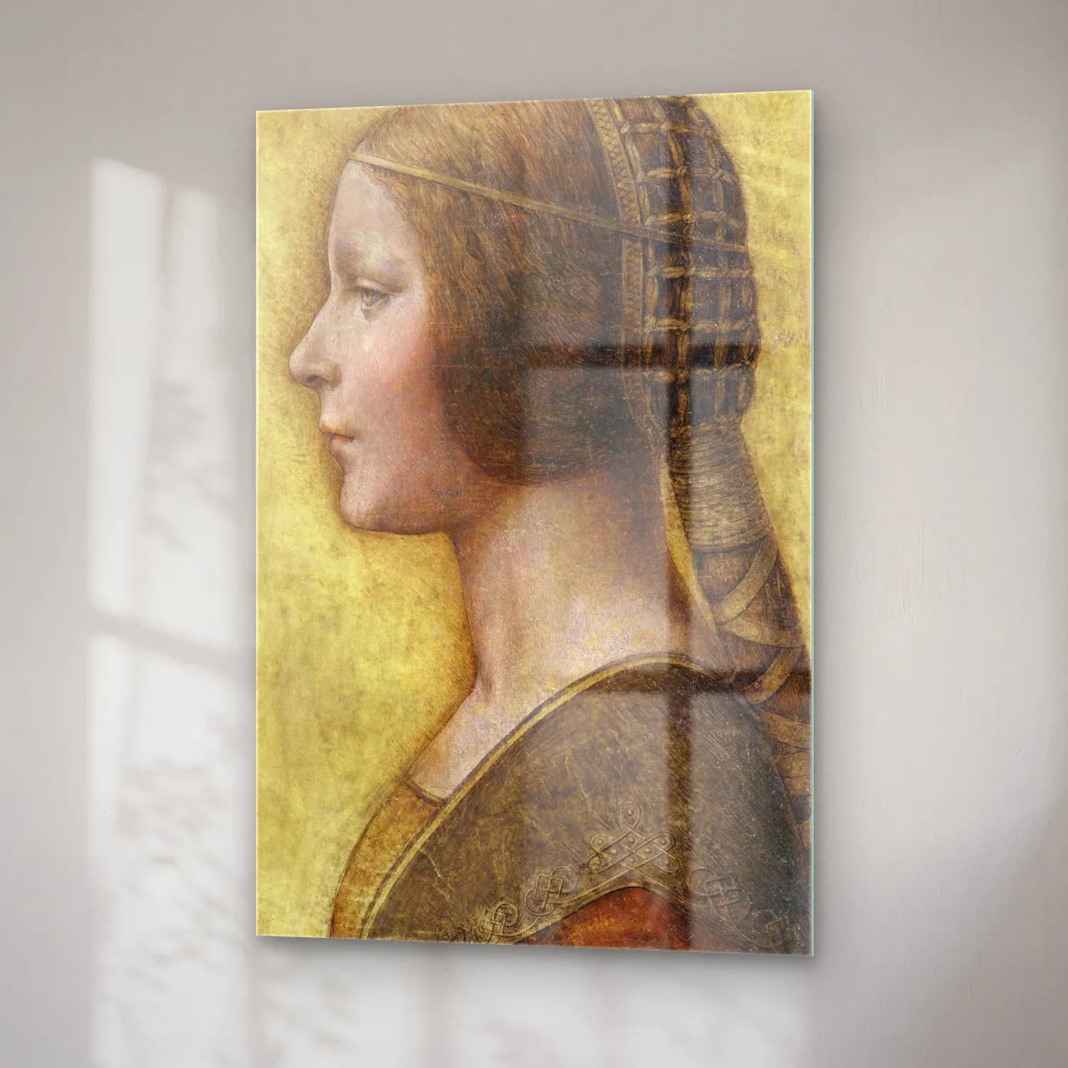 Leonardo da Vinci – Kadın Portresi – Pastel Tonlar cam tablo — sağ açıdan görünüm