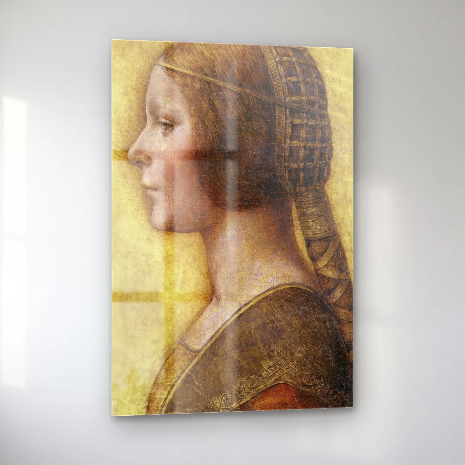Leonardo da Vinci – Kadın Portresi – Pastel Tonlar cam tablo — sol açıdan görünüm