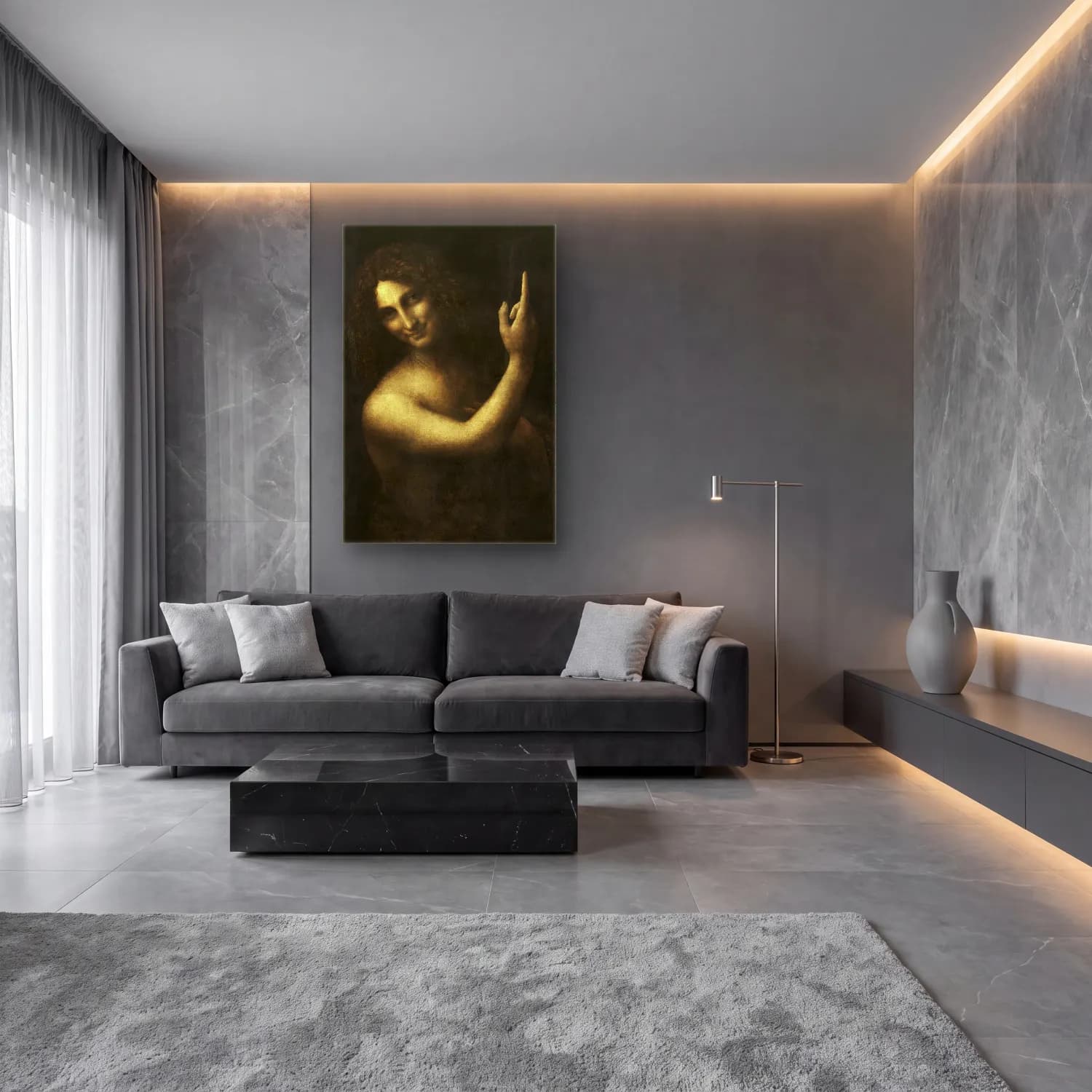 Leonardo da Vinci – Melek cam tablo — lüks salon duvarında