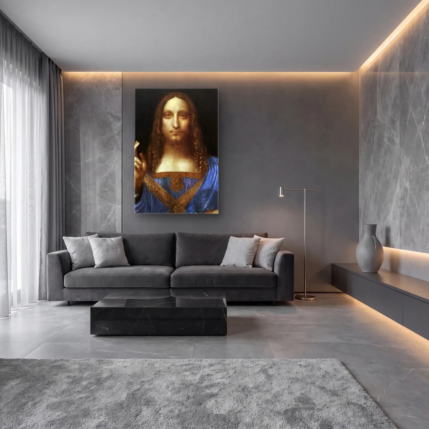 Leonardo da Vinci – Erkek Portresi cam tablo — lüks salon duvarında