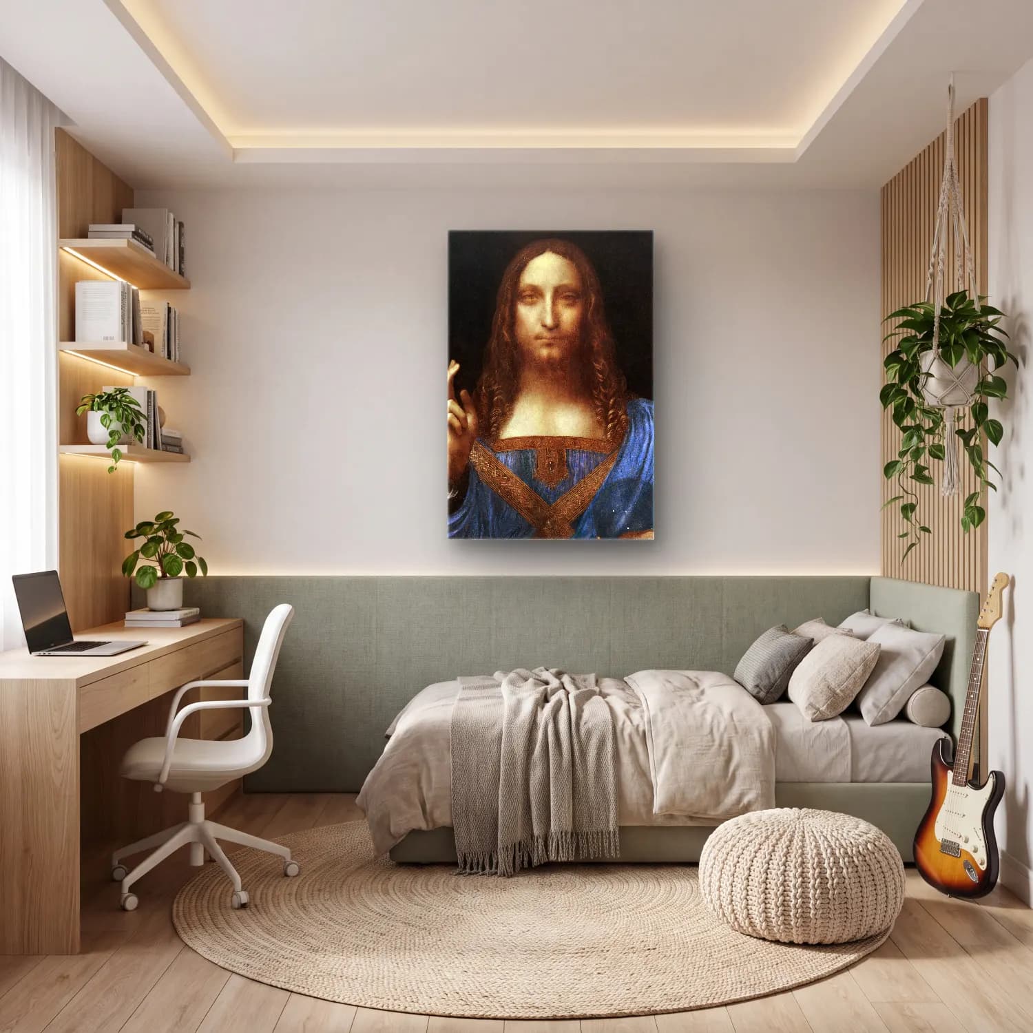 Leonardo da Vinci – Erkek Portresi cam tablo — genç odasında