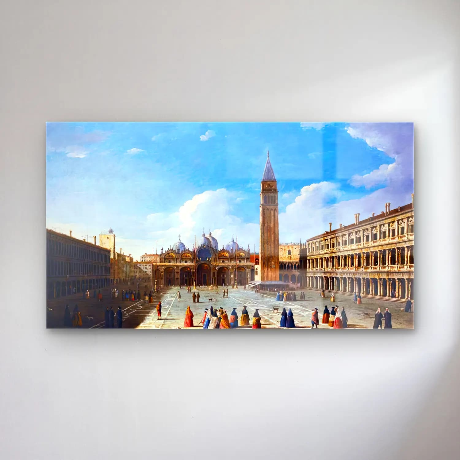 Apollonio Domenichini – View of Piazza San Marco with the Basilica, Venice cam tablo — Apollonio Domenichini – View of Piazza San Marco with the Basilica, Venice — yağlı boya katedral