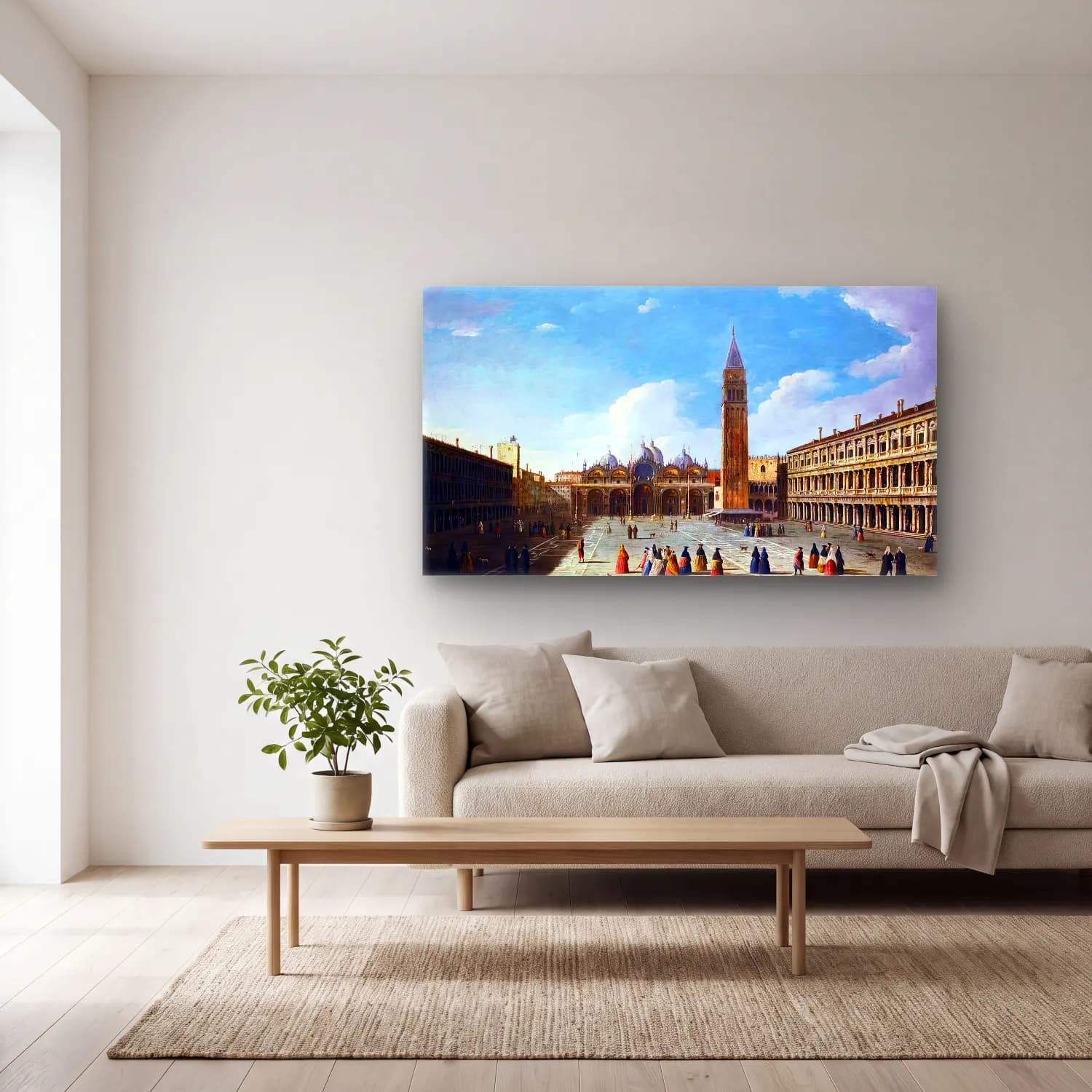 Apollonio Domenichini – View of Piazza San Marco with the Basilica, Venice cam tablo — açık renk salonda