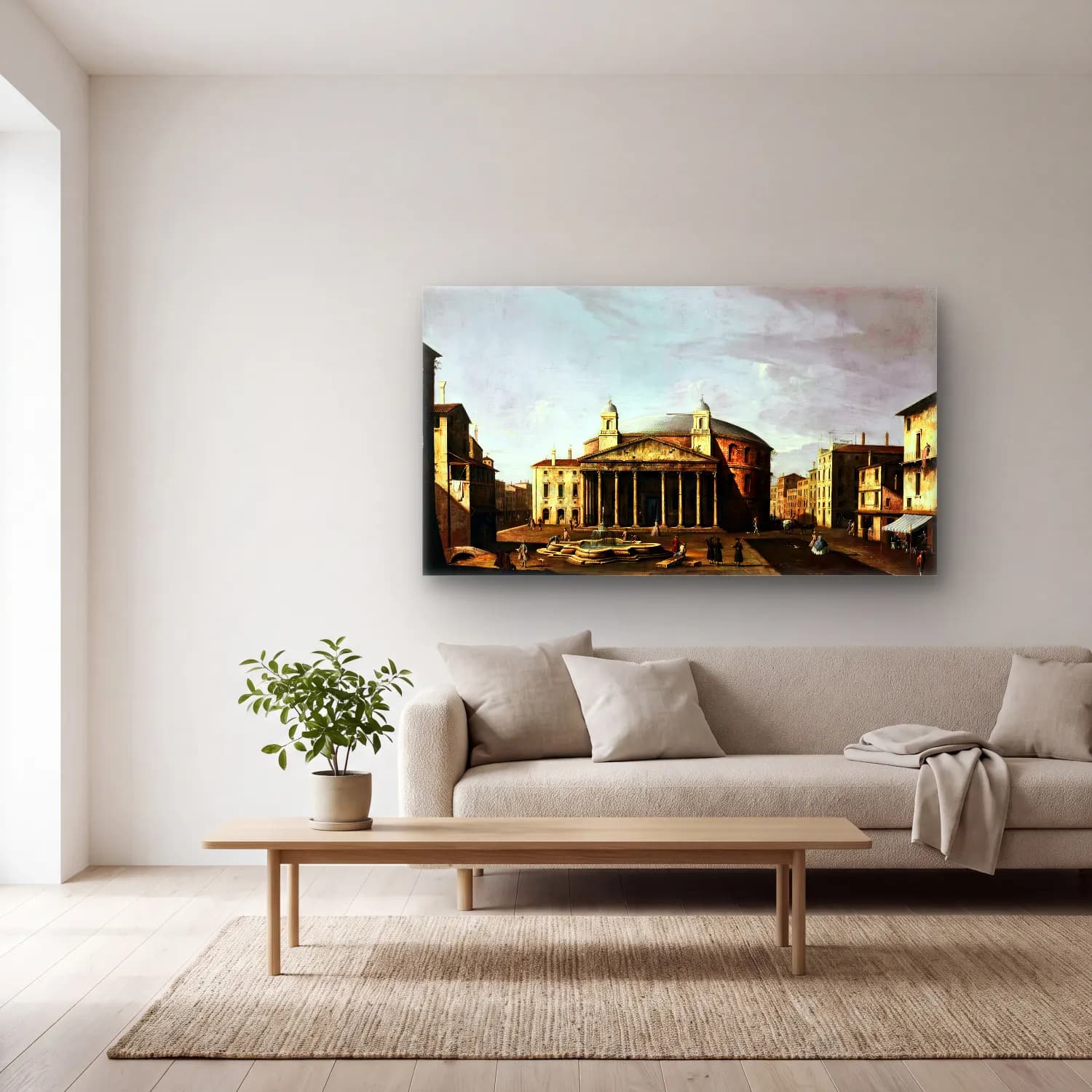 Apollonio Domenichini – View of Piazza del Pantheon in Rome cam tablo — açık renk salonda