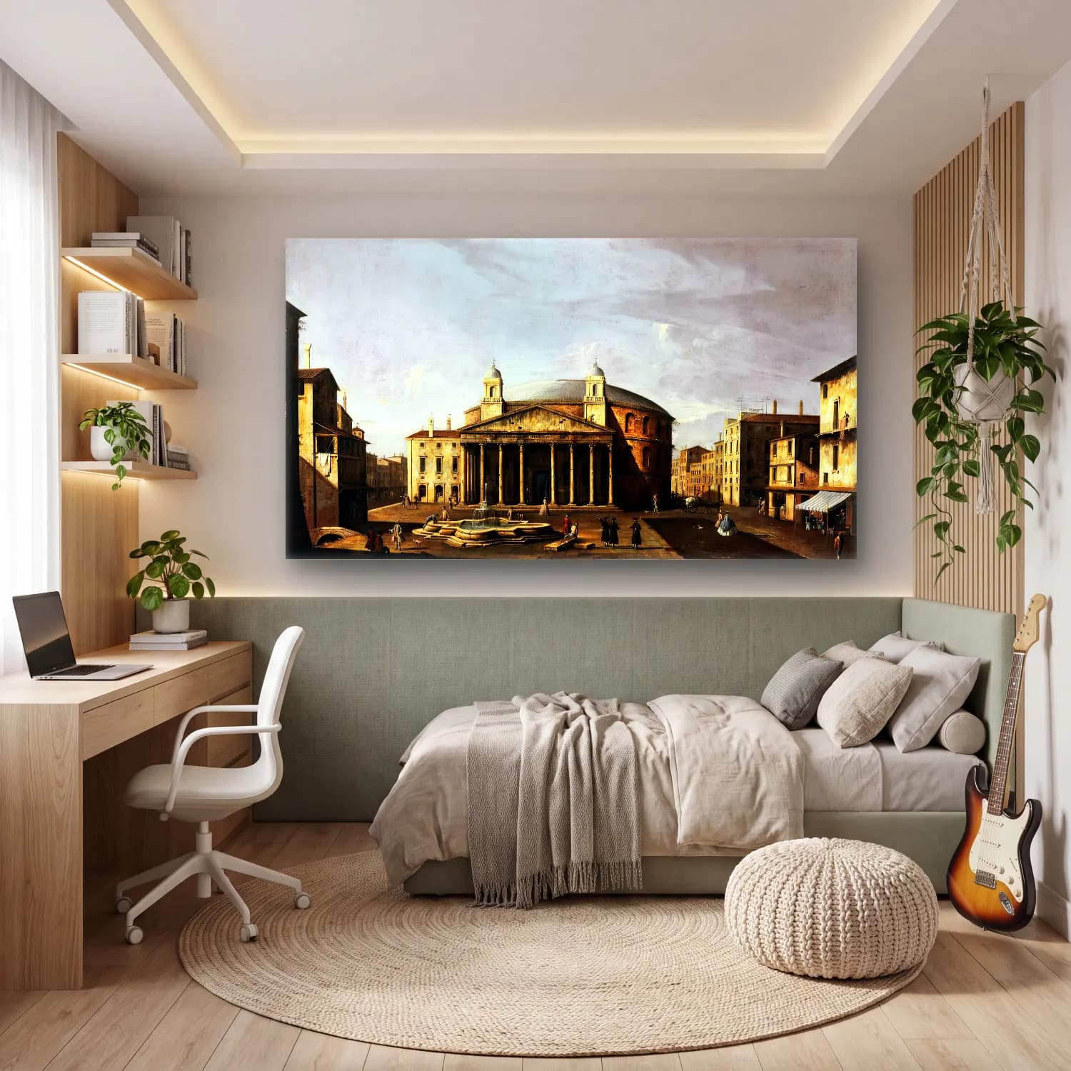 Apollonio Domenichini – View of Piazza del Pantheon in Rome cam tablo — genç odasında
