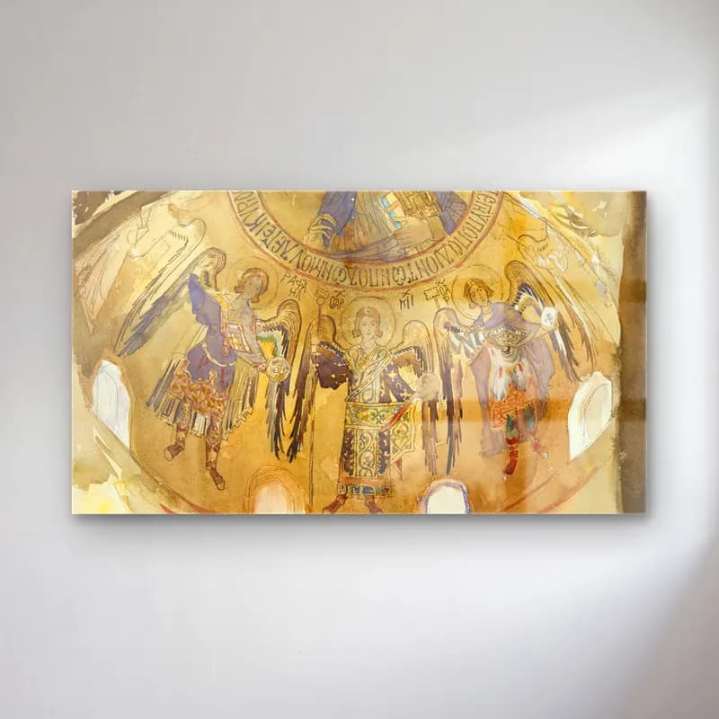 John Singer Sargent – Angels, Mosaic, Palatine Chapel, Palermo cam tablo — John Singer Sargent – Angels, Mosaic, Palatine Chapel, Palermo — suluboya dini sahne
