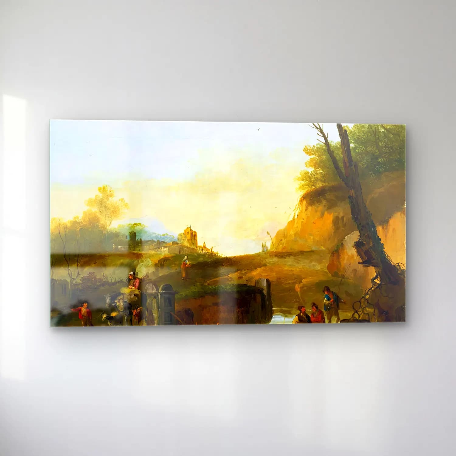 Giuseppe Bernardino Bison – Evening Landscape with Travellers Crossing a Bridge cam tablo — sol açıdan görünüm