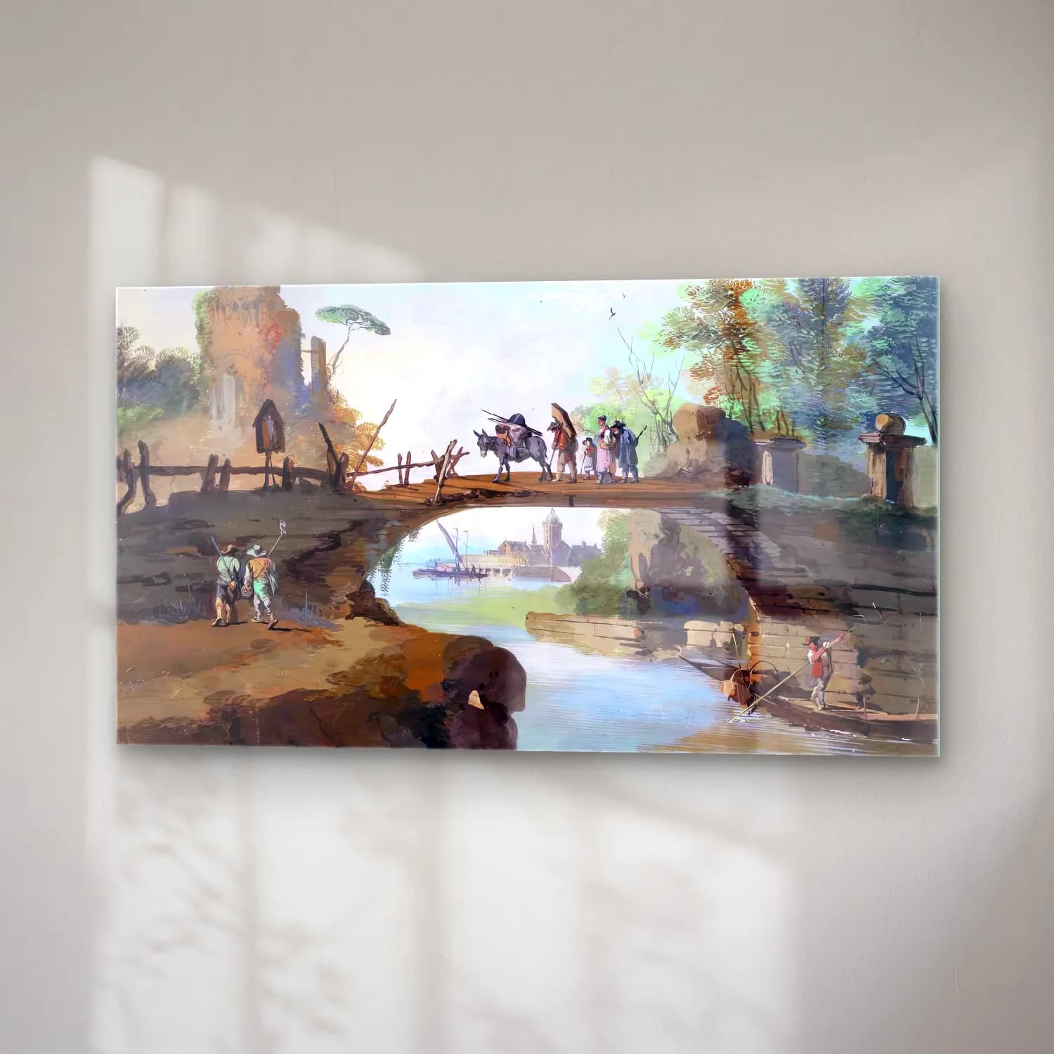 Giuseppe Bernardino Bison – Landscape with Figures and a Bridge cam tablo — sağ açıdan görünüm