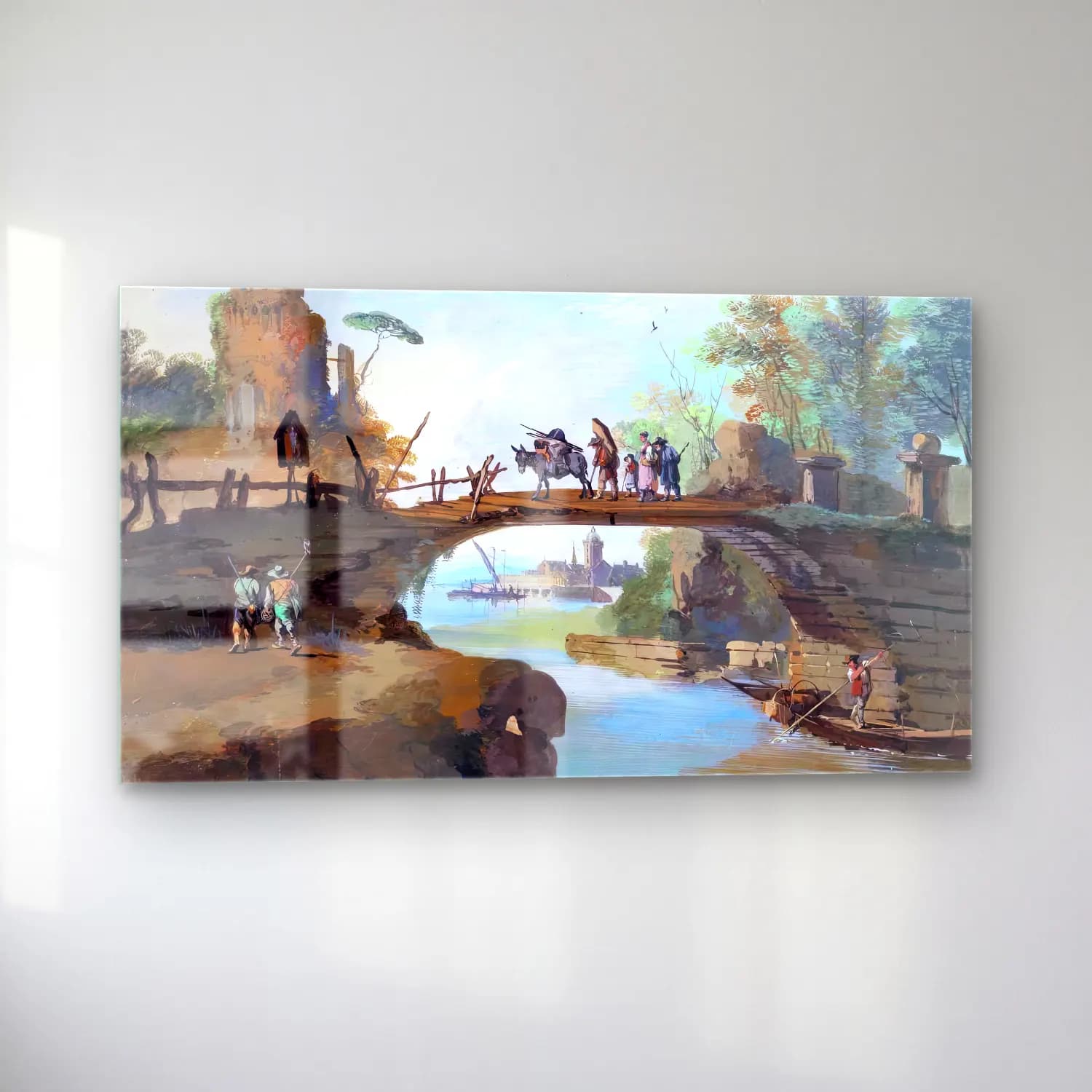 Giuseppe Bernardino Bison – Landscape with Figures and a Bridge cam tablo — sol açıdan görünüm