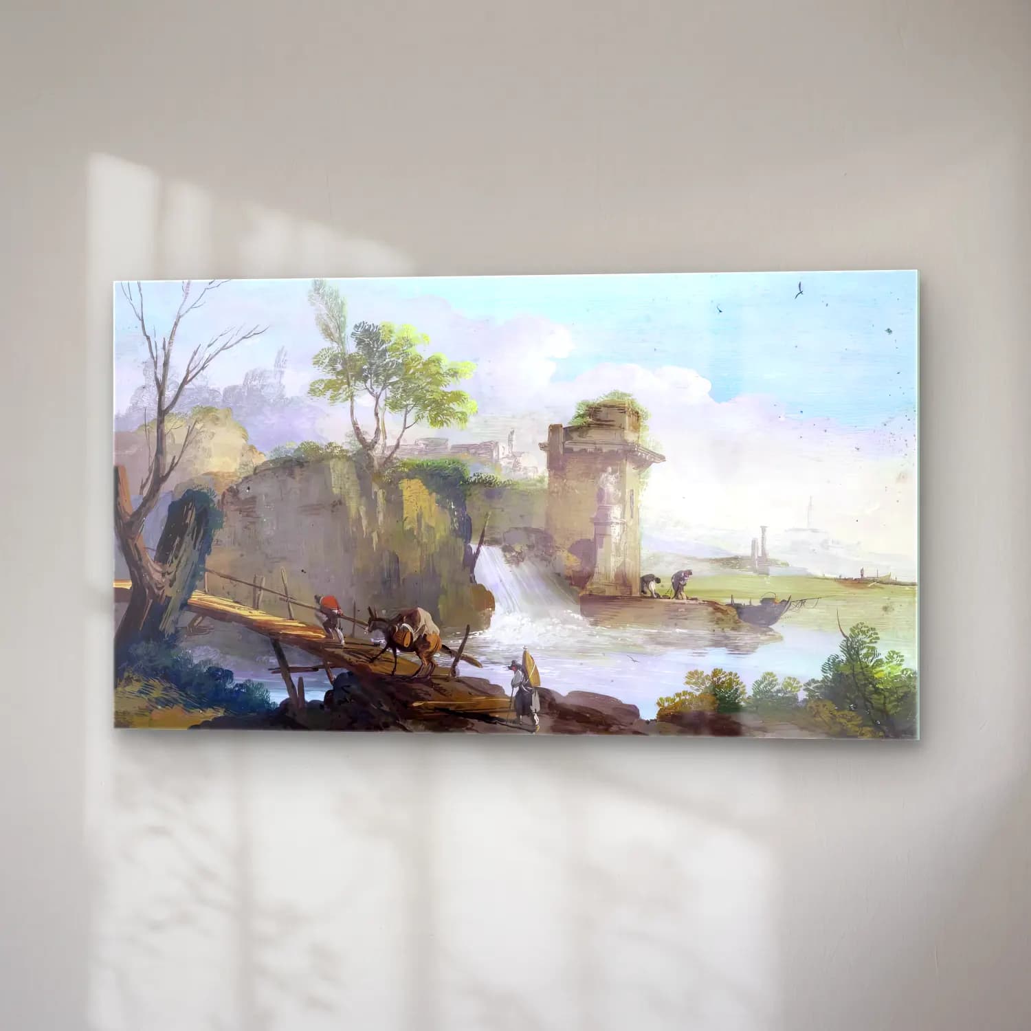 Giuseppe Bernardino Bison – Landscape with Travellers cam tablo — sağ açıdan görünüm
