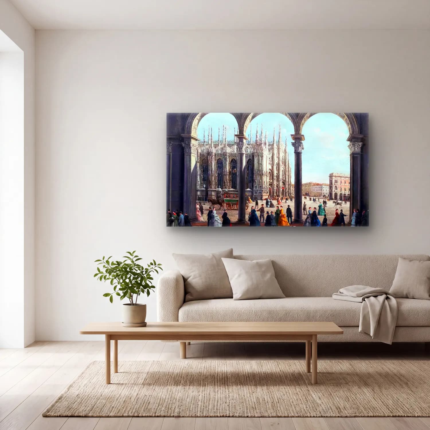 Giuseppe Bernardino Bison – View of Milan Cathedral from the Colonnade cam tablo — açık renk salonda