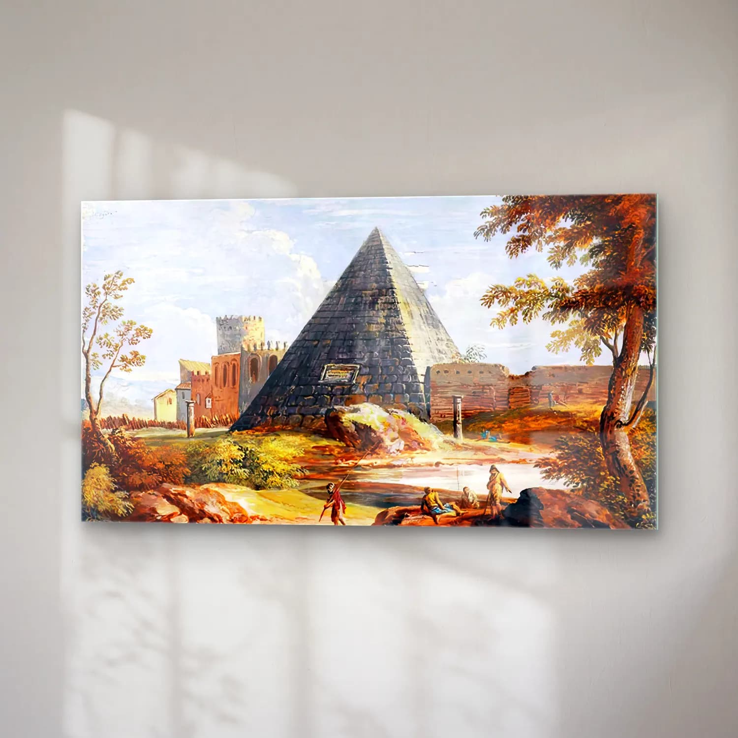 Giovanni Battista Busiri – Roman View The Pyramid of Caius Cestius cam tablo — sağ açıdan görünüm