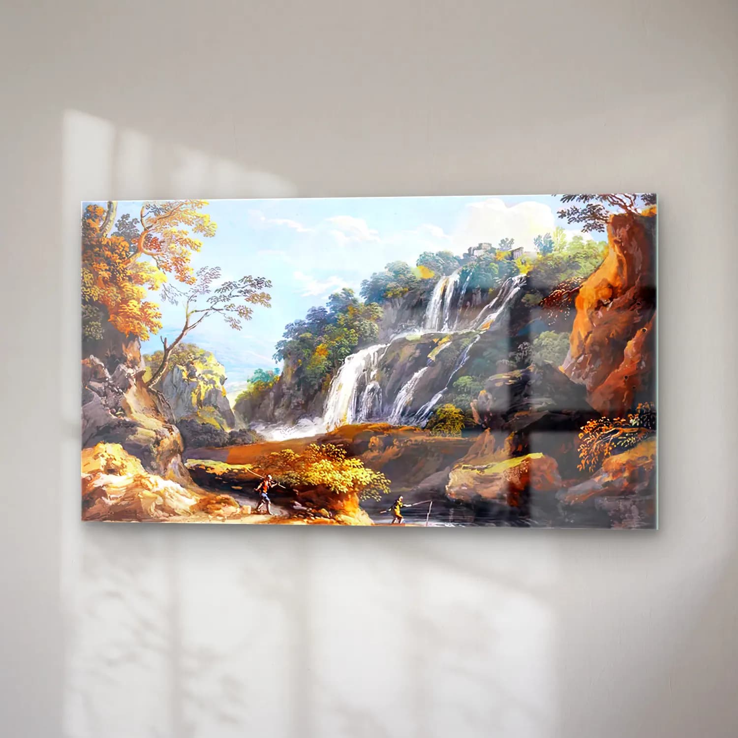 Giovanni Battista Busiri – Roman View The Waterfalls at Tivoli cam tablo — sağ açıdan görünüm