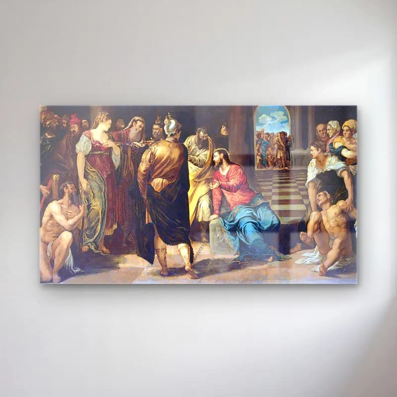Jacopo Tintiretto – Christ and the Adulteress cam tablo — Jacopo Tintiretto – Christ and the Adulteress — yağlı boya dini sahne