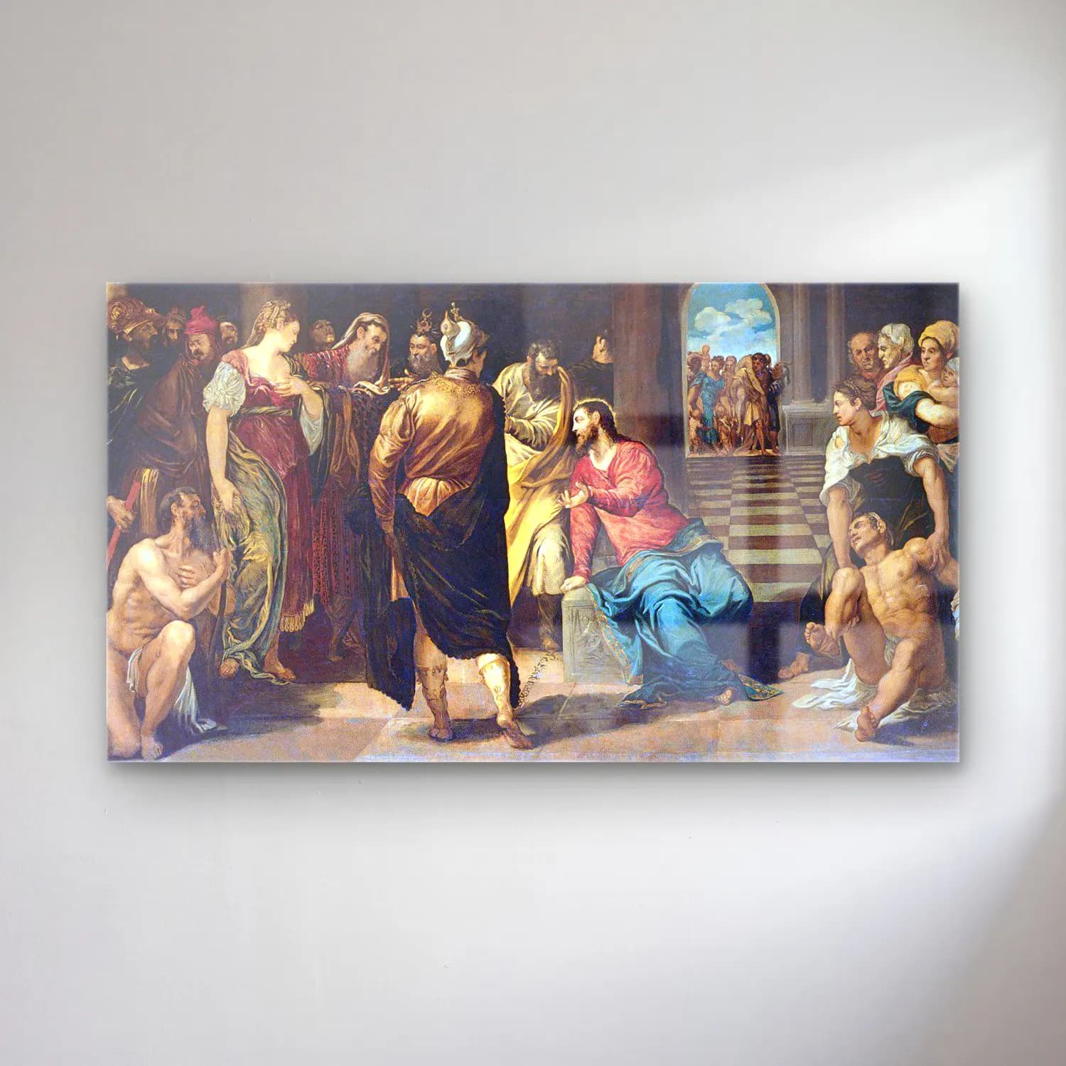 Jacopo Tintiretto – Christ and the Adulteress cam tablo — Jacopo Tintiretto – Christ and the Adulteress — yağlı boya dini sahne