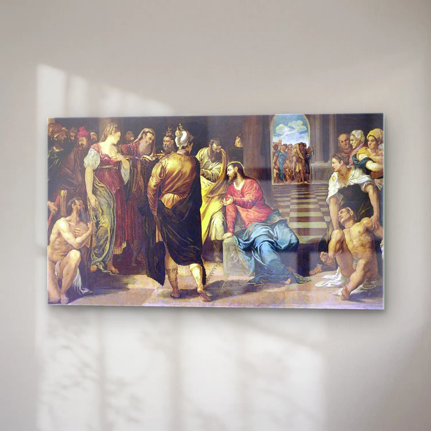 Jacopo Tintiretto – Christ and the Adulteress cam tablo — sağ açıdan görünüm