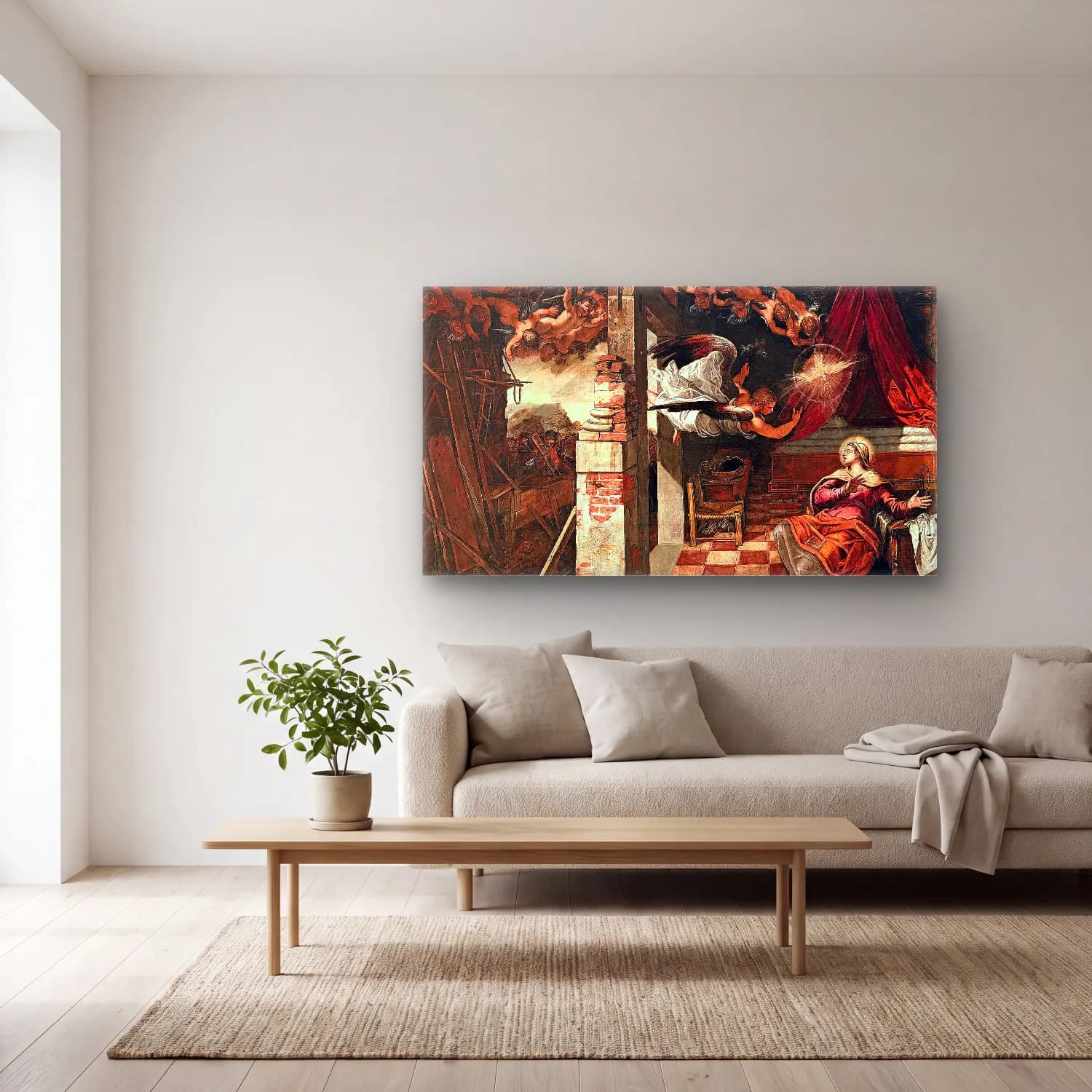 Jacopo Tintoretto – Annunciation cam tablo — açık renk salonda