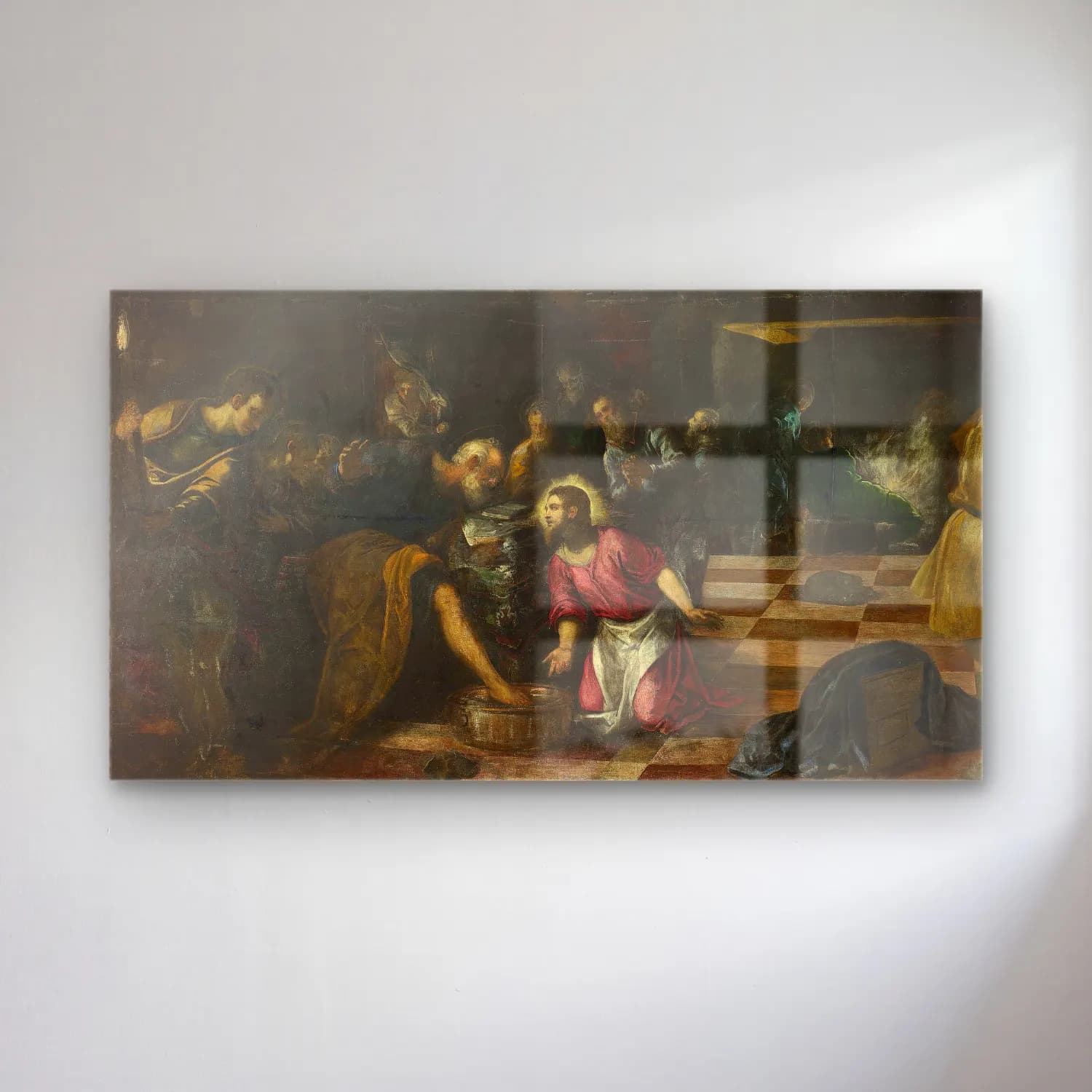Jacopo Tintoretto – Christ Washing the Disciples Feet cam tablo — Jacopo Tintoretto – Christ Washing the Disciples Feet — yağlı boya dini sahne