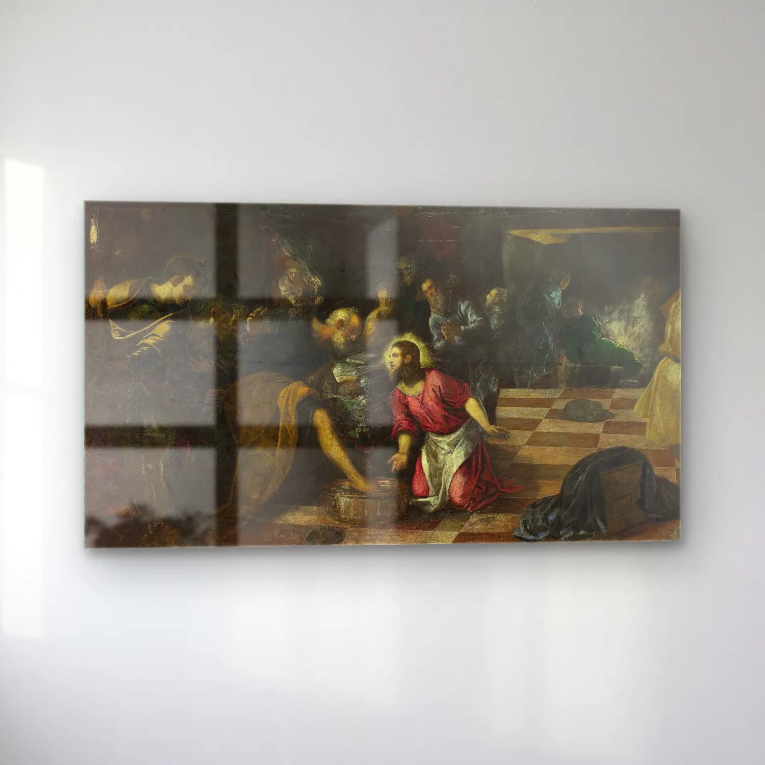 Jacopo Tintoretto – Christ Washing the Disciples Feet cam tablo — sol açıdan görünüm